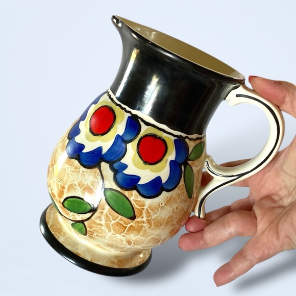 Ditmar Urbach Art Pottery Pitcher Vase Jug Hand Painted Czechoslovakia MCM 7.5” - Picture 3 of 10